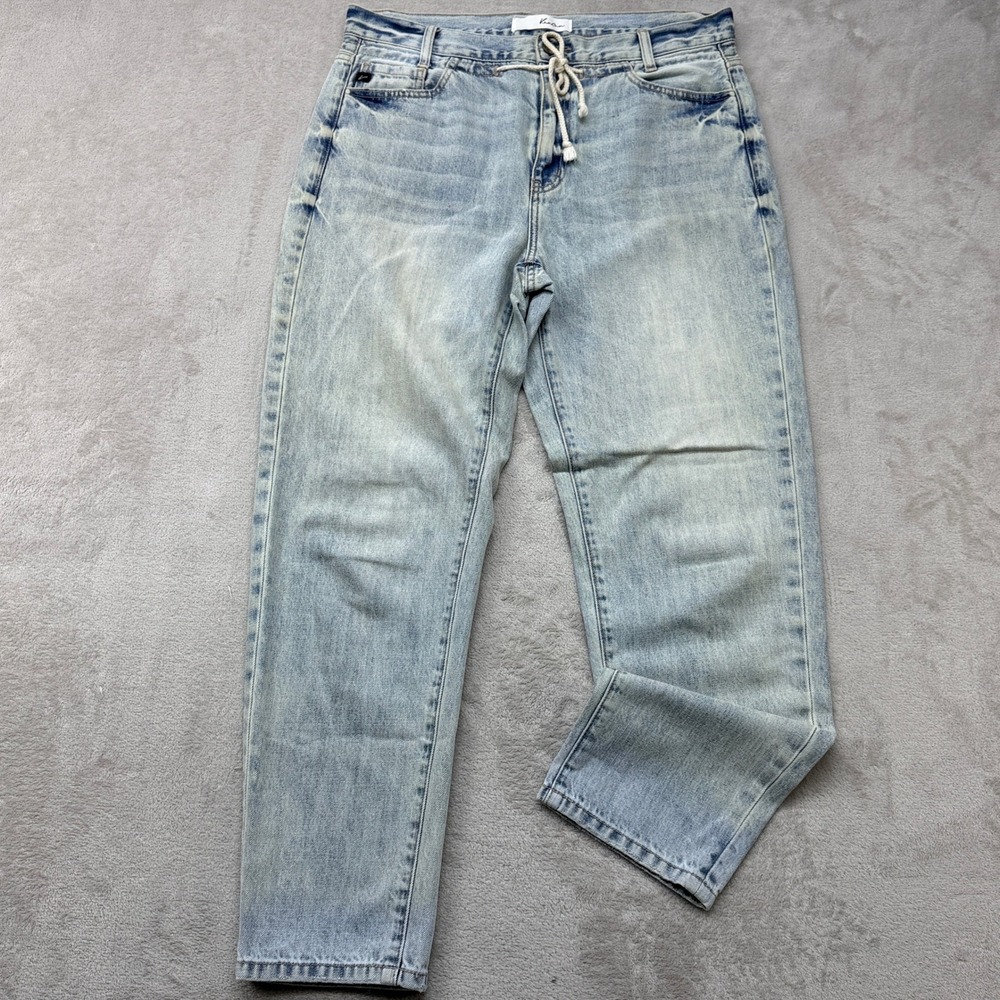 KanCan Straight Leg Jeans Women 9/28 Light Wash Blue Drawstring Waist Boho Denim